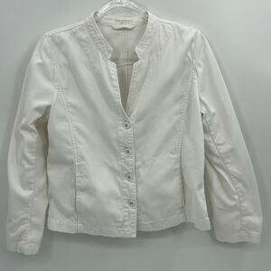 EILEEN FISHER Jacket Womens Size M V-Neck Mandarin Collar Button Front White